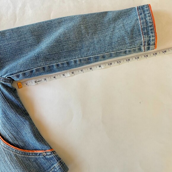Sigrid Olsen Women's Denim Jean Jacket with Orange Trim and Cute Buttons Size 2P - Picture 10 of 10